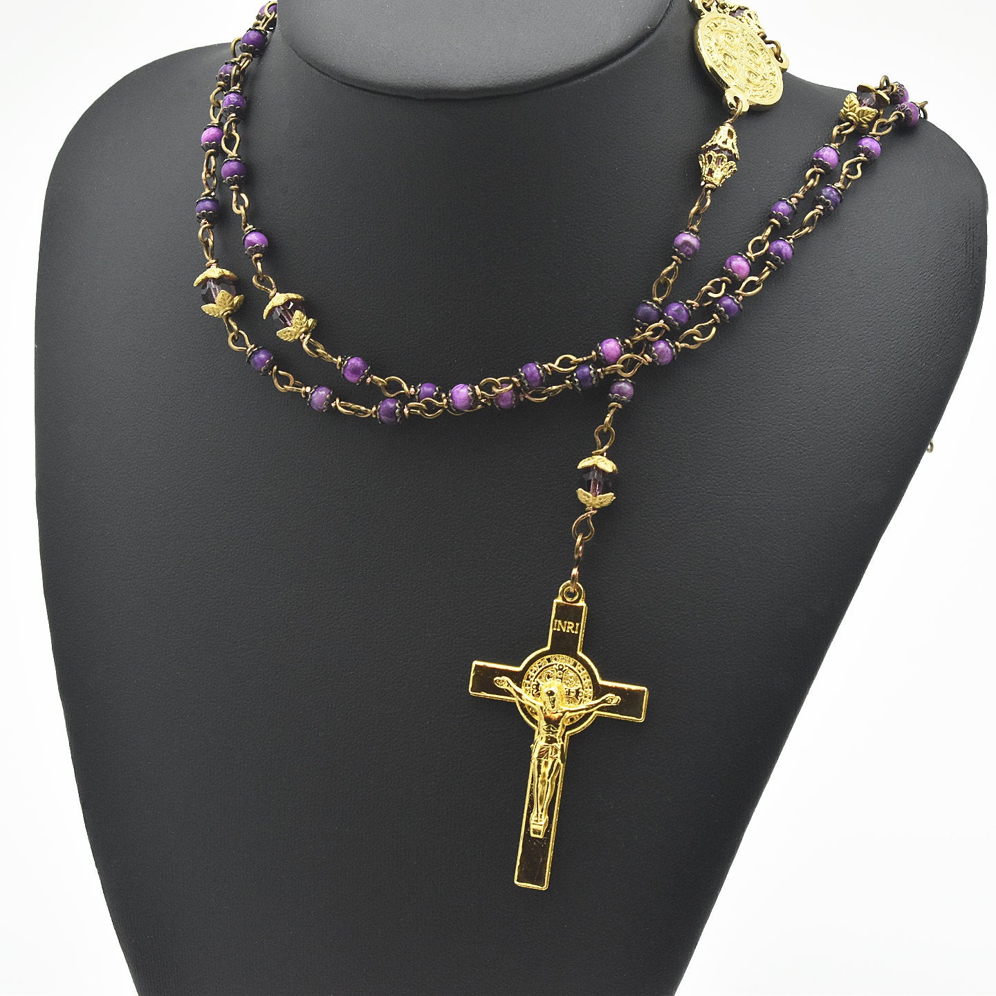Handmade Copper & Purple Crazy Lace Agate Five-Decade Rosary – One of One (22″ Length)