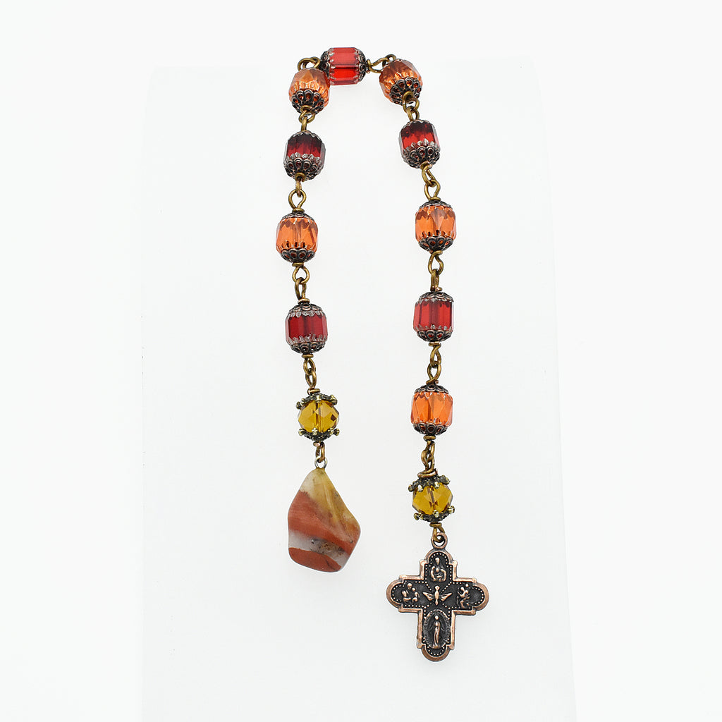 One-of-a-Kind Autumn Jasper Hand Rosary – Handmade Vintage Bronze & Cathedral Glass Chaplet