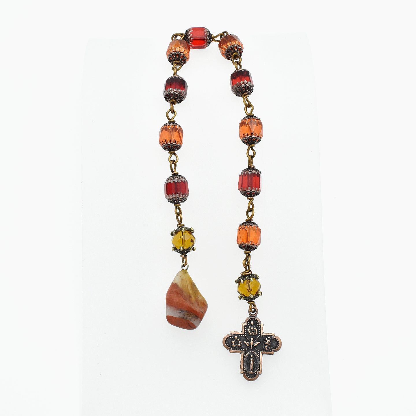 One-of-a-Kind Autumn Jasper Hand Rosary – Handmade Vintage Bronze & Cathedral Glass Chaplet