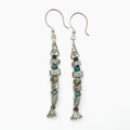 Handmade Fish Drop Earrings – Sterling Silver – Emerald & African Turquoise – One of One (3.8" Length)