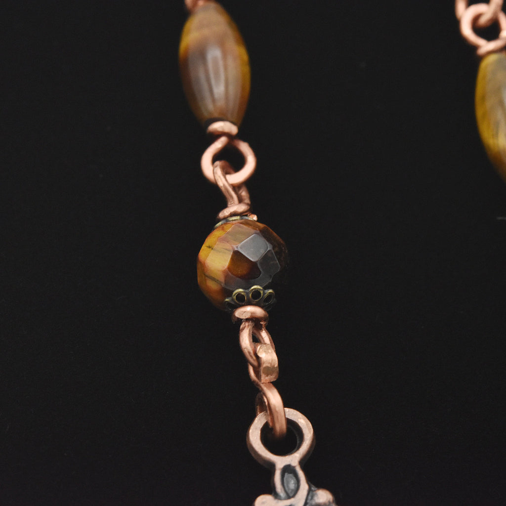 Handmade One-of-a-Kind Italian Copper & Tiger’s Eye Chaplet – 13″ Pocket Rosary