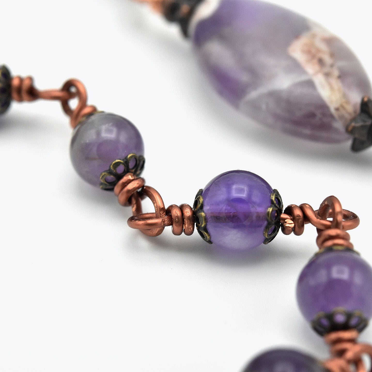 Handmade Amethyst & Copper One-Decade Pocket Chaplet Rosary – One of One