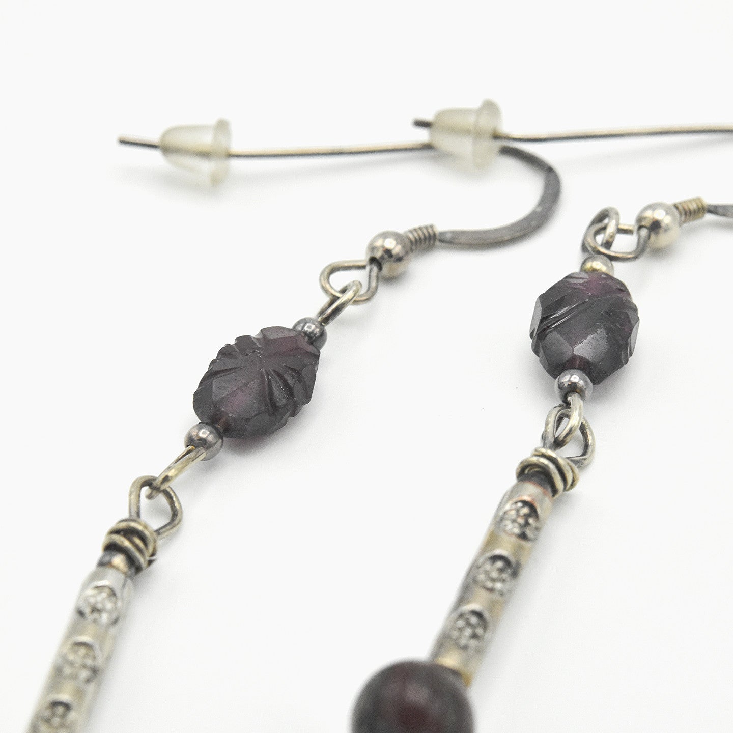 Handmade Garnet & Natural Stone Dangle Earrings – Sterling Silver Earwires – One of One (2.5" Length)