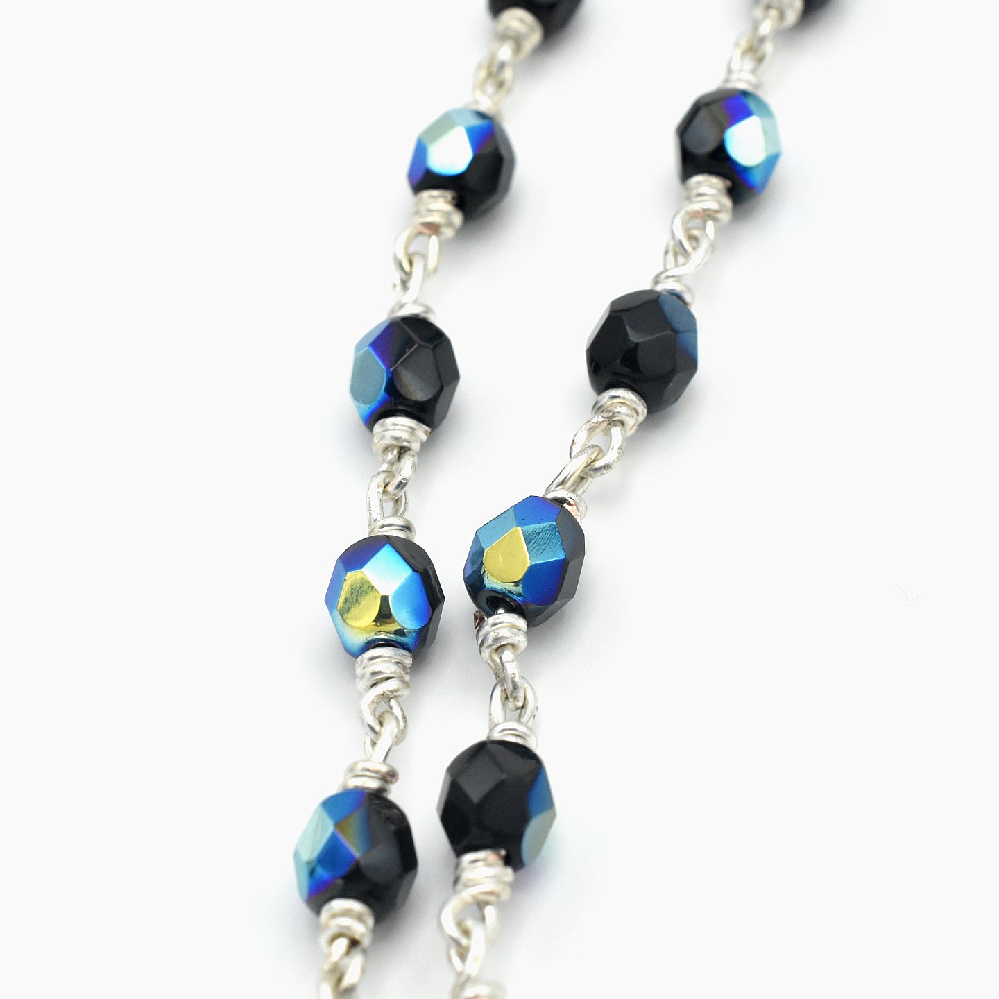 Handmade Silver-Plated Iridescent Five-Decade Rosary – One of One (22.5″ Length)
