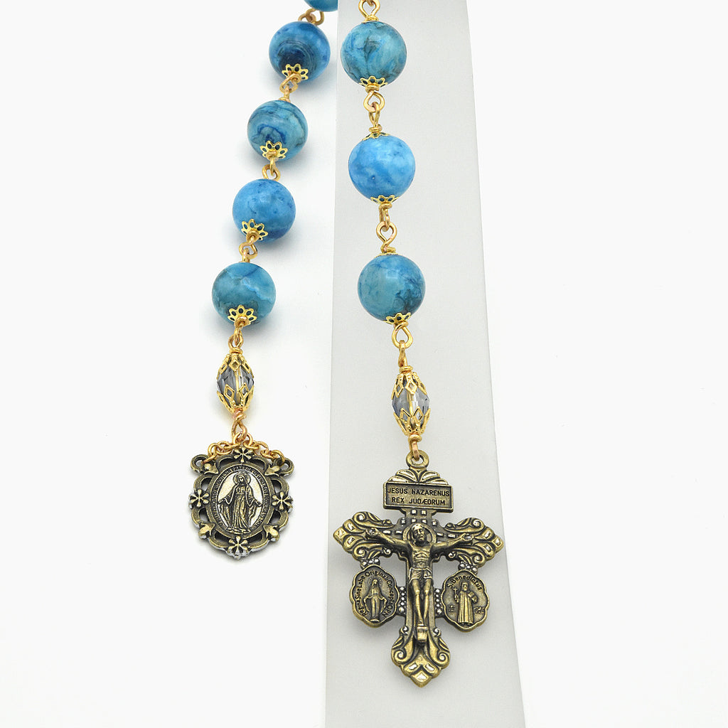 Blue Crazy Lace Agate One-Decade Pocket Chaplet – One of One (15" Length)