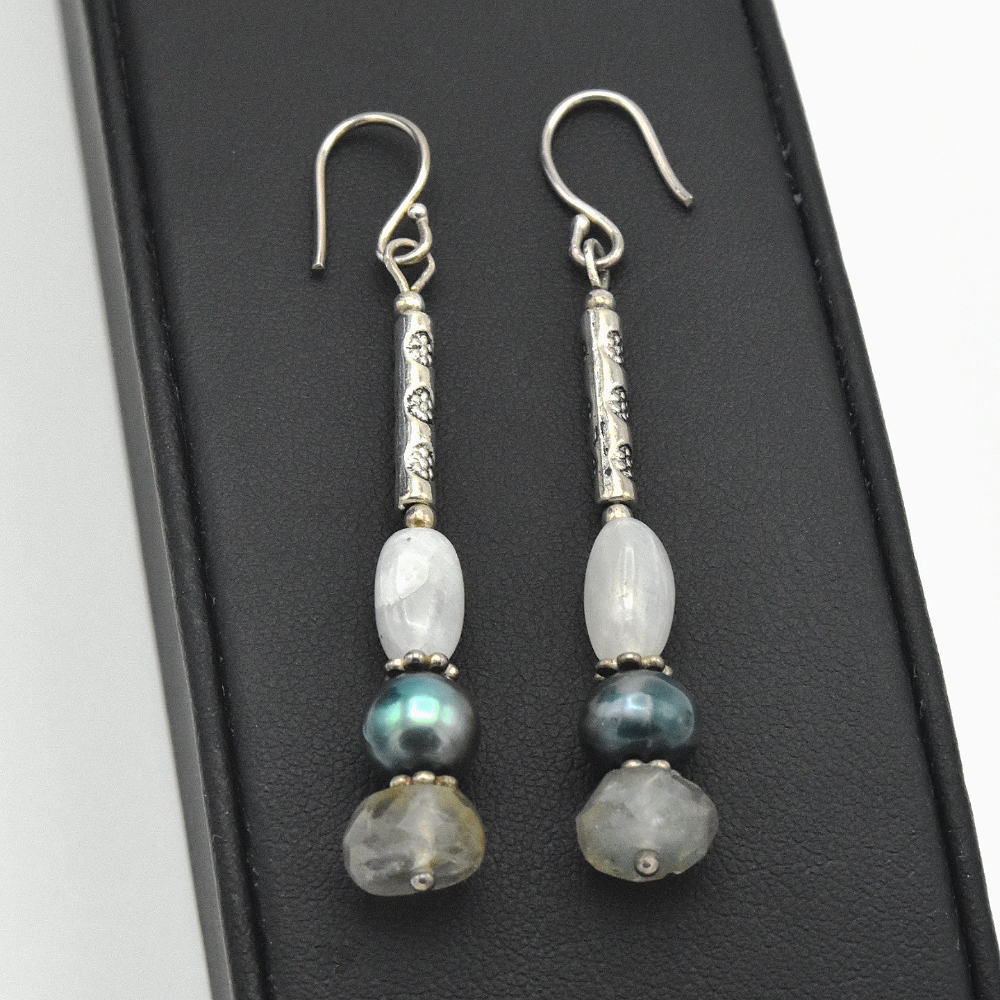 Handmade Moonstone & Labradorite Drop Earrings – One of One (2" Length)