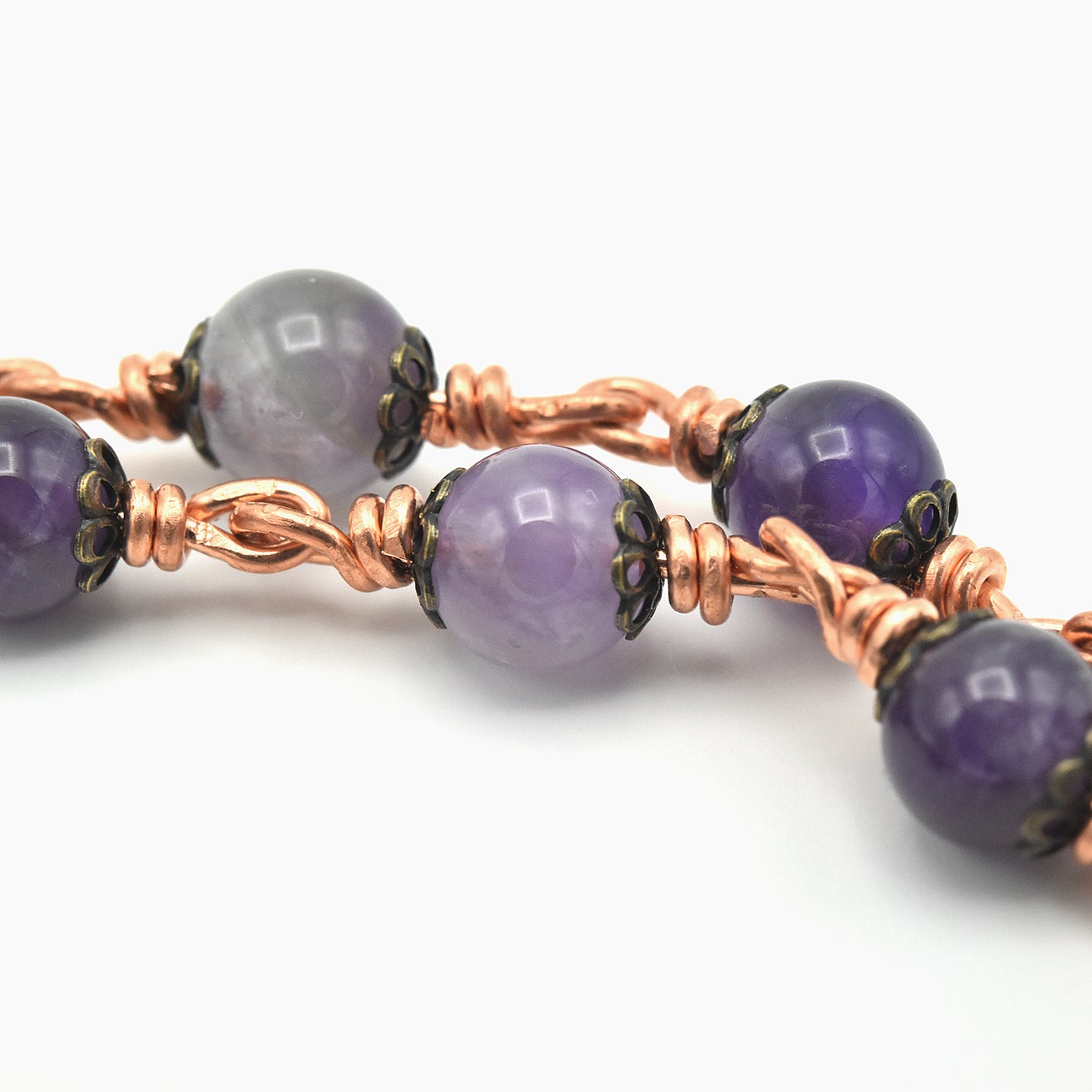 Handmade Copper Amethyst & Leopard Jasper Five-Decade Rosary – One of One (25.5″ Length)