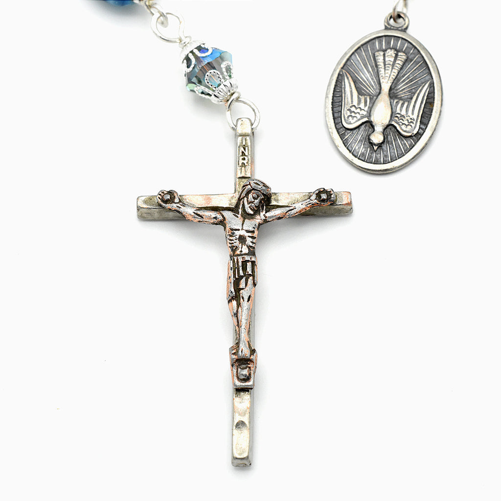 Handmade Mother of Pearl Pocket Rosary - Italian Holy Dove Spirit Chaplet