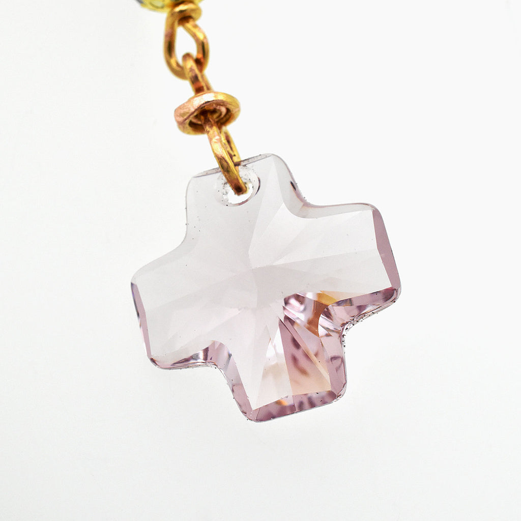 Our Lady of Guadalupe Chaplet - Pink Swarovski Crystal & Gold Toned Pocket Rosary