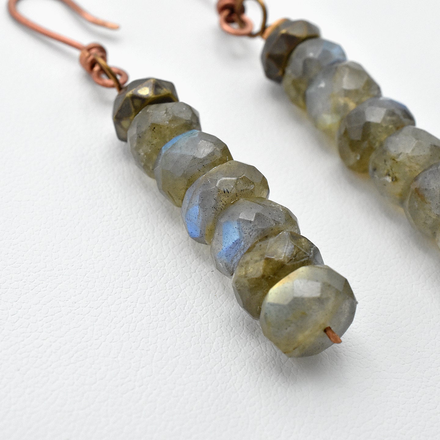 Handmade Labradorite Drop Earrings – Copper Earwires – One of One (2.5" Length)