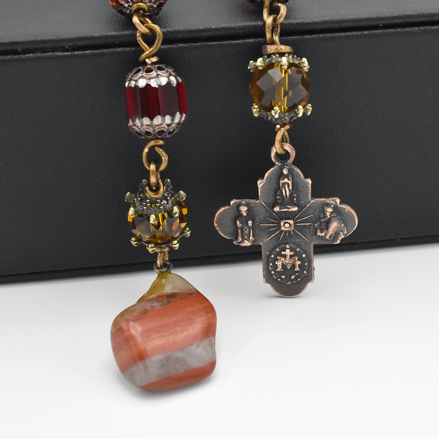One-of-a-Kind Autumn Jasper Hand Rosary – Handmade Vintage Bronze & Cathedral Glass Chaplet