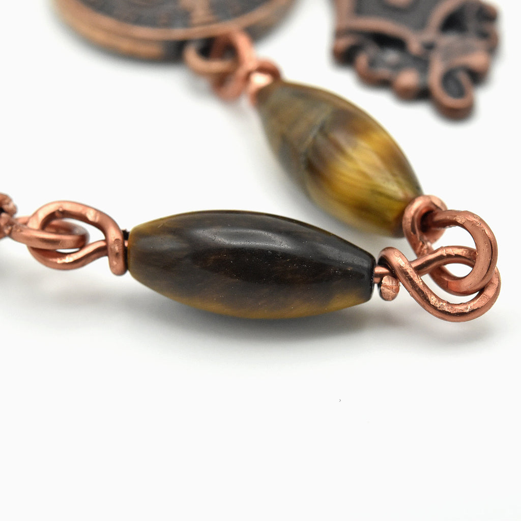 Handmade One-of-a-Kind Italian Copper & Tiger’s Eye Chaplet – 13″ Pocket Rosary