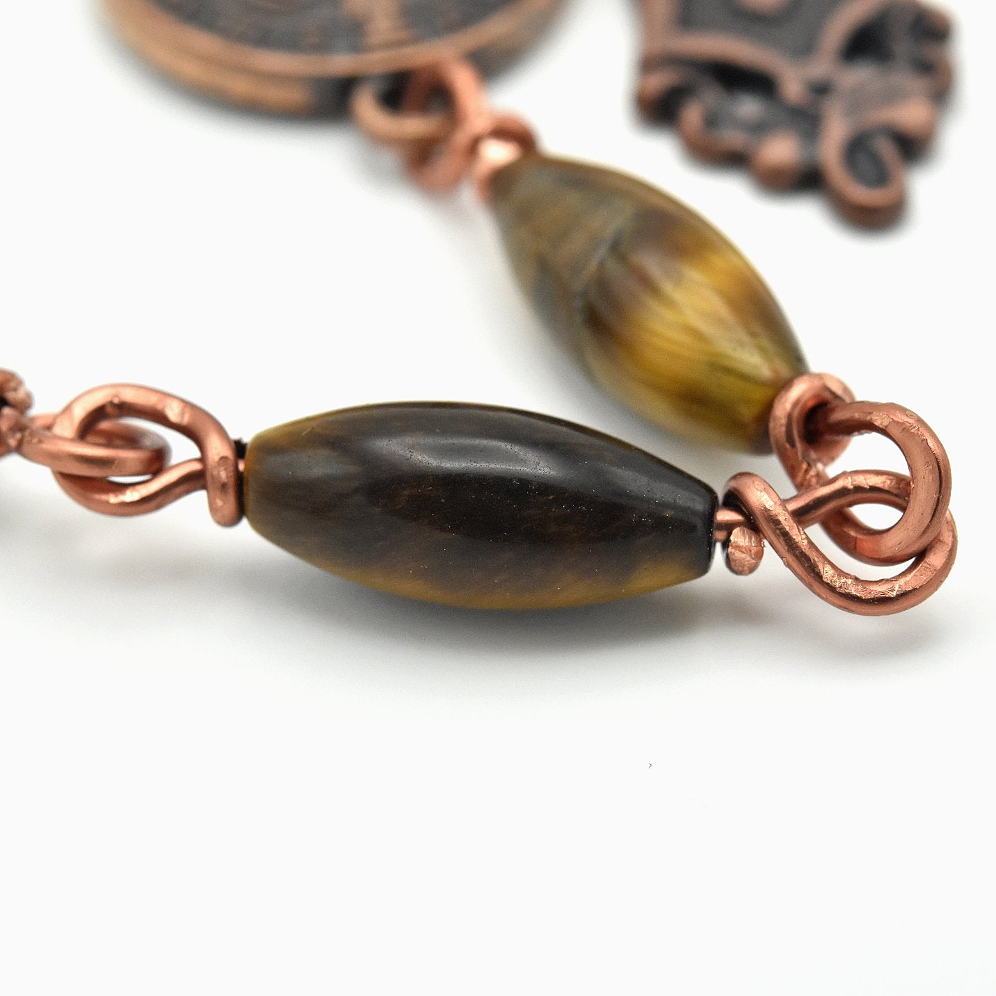Handmade One-of-a-Kind Italian Copper & Tiger’s Eye Chaplet – 13″ Pocket Rosary