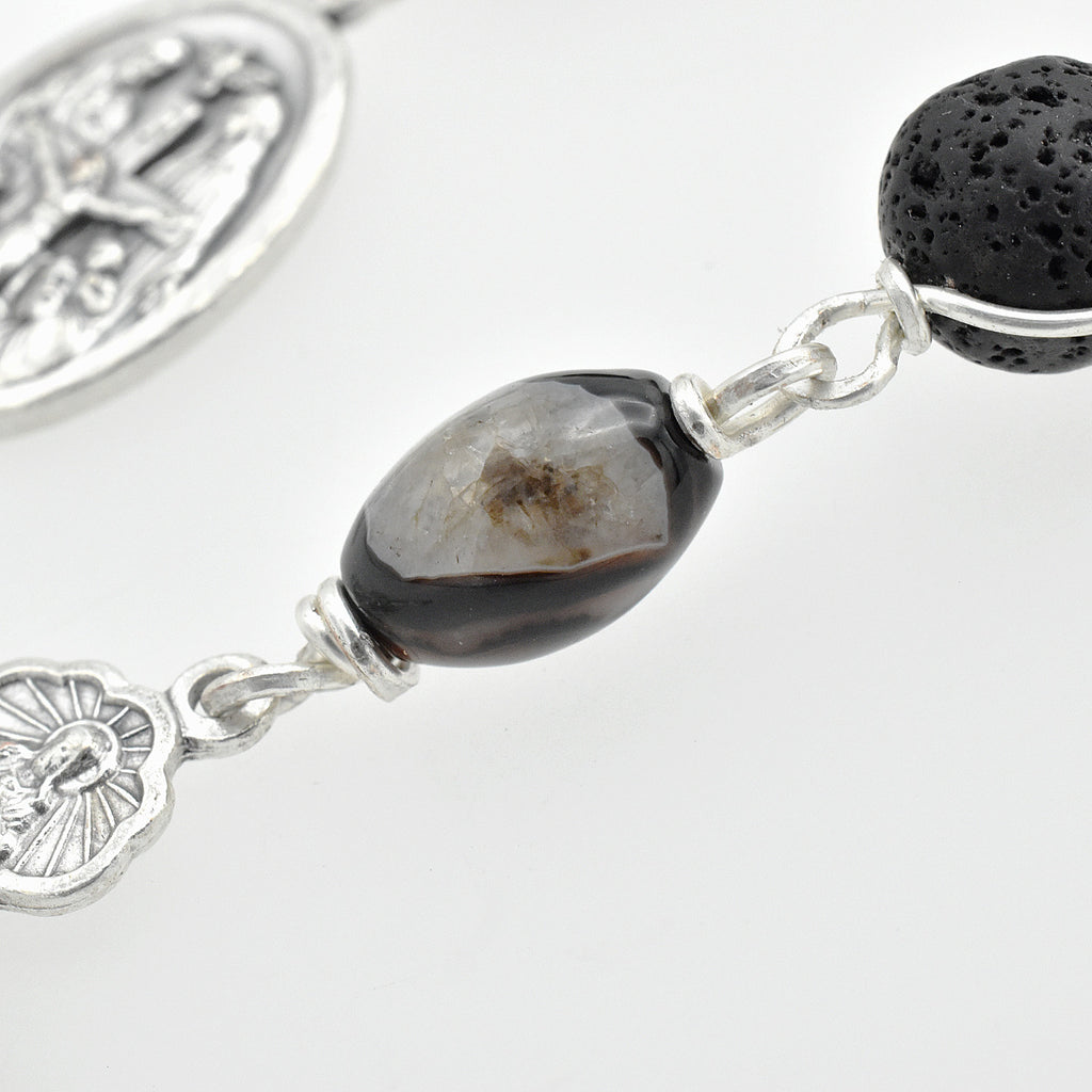 One-of-a-Kind Lava Stone Hand Rosary – Silver Plated Wire Wrapped Pocket Chaplet