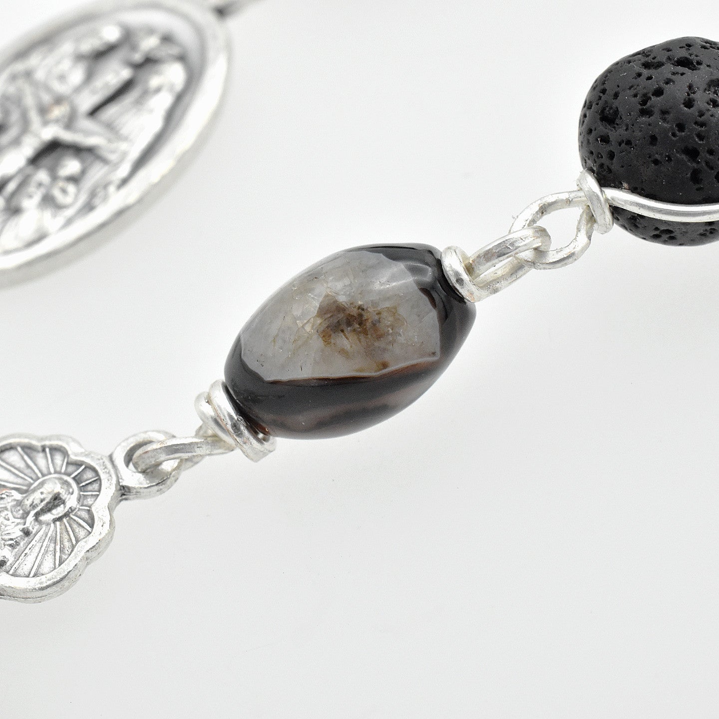 One-of-a-Kind Lava Stone Hand Rosary – Silver Plated Wire Wrapped Pocket Chaplet
