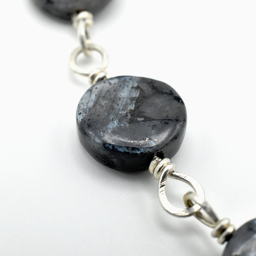 Silver Labradorite Chaplet - Single Decade Pocket Rosary with Miraculous Medal
