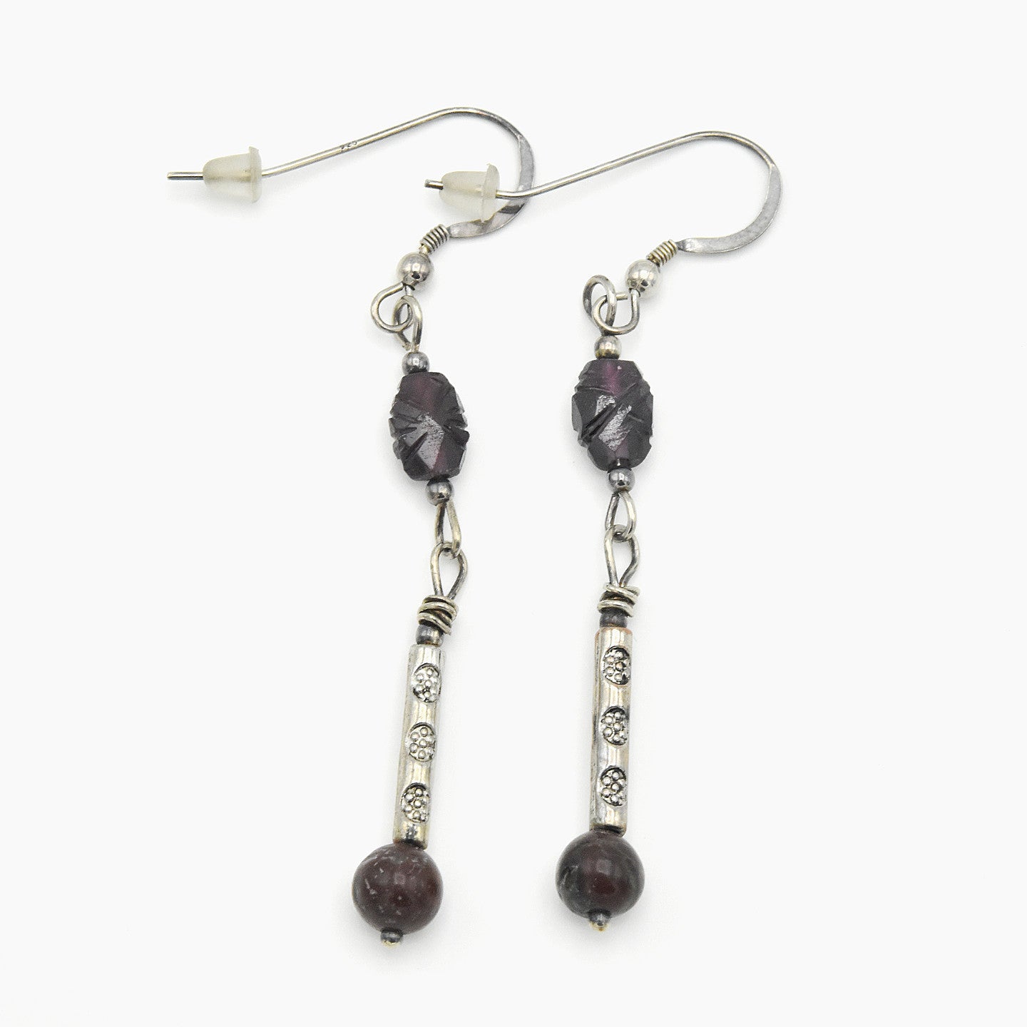 Handmade Garnet & Natural Stone Dangle Earrings – Sterling Silver Earwires – One of One (2.5" Length)