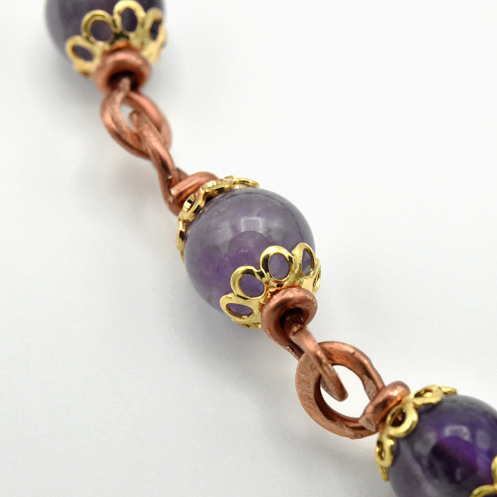 Amethyst & Copper One-Decade Pocket Chaplet – One of One (10.5" Length)