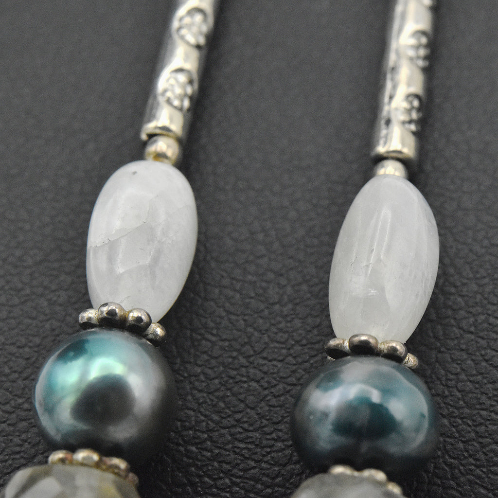 Handmade Moonstone & Labradorite Drop Earrings – One of One (2" Length)
