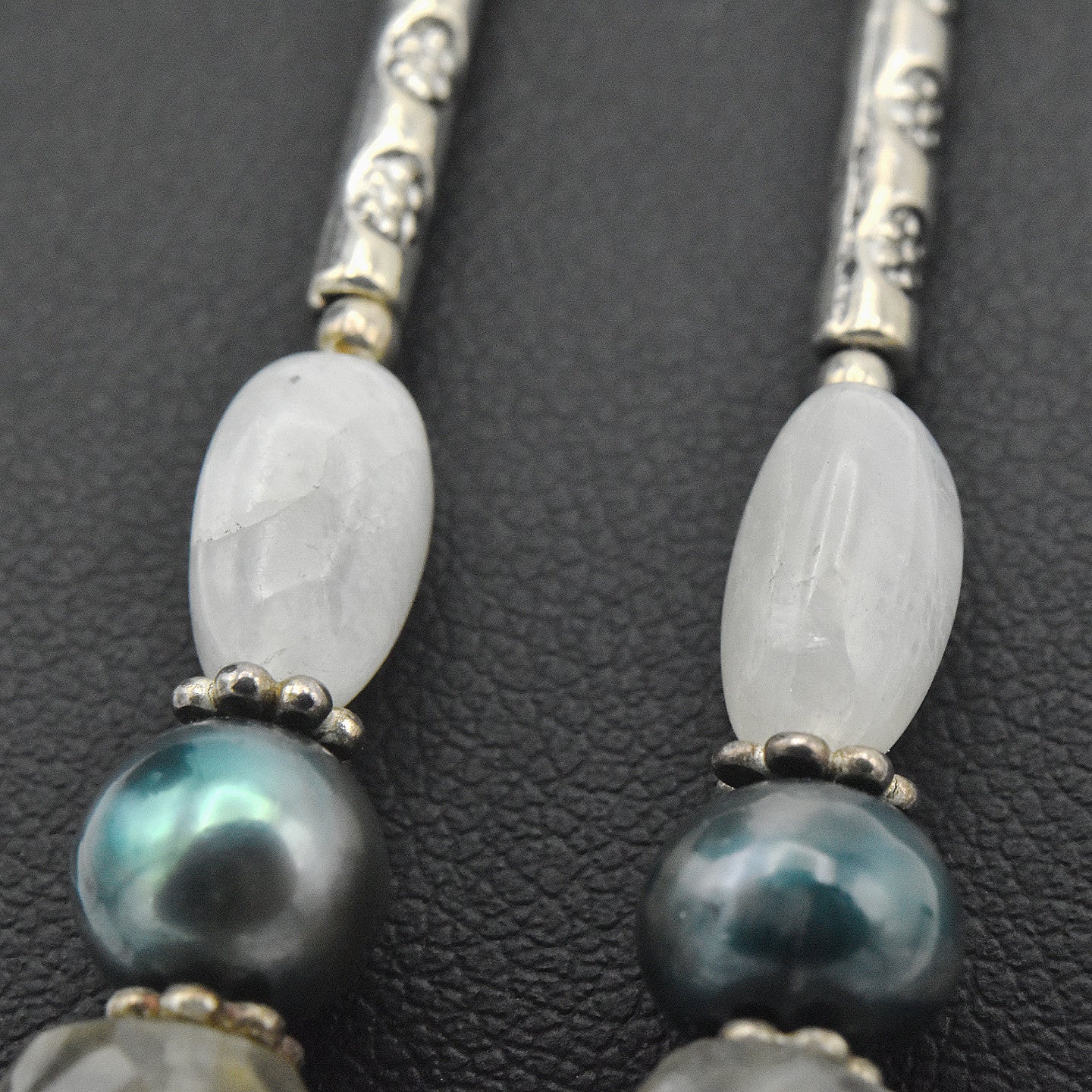 Handmade Moonstone & Labradorite Drop Earrings – One of One (2" Length)