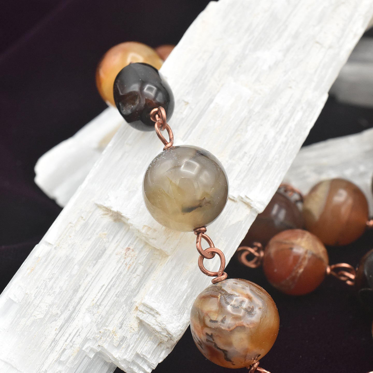 Handmade Natural Agate & Copper Five-Decade Wall Rosary – One of One (48" Length)
