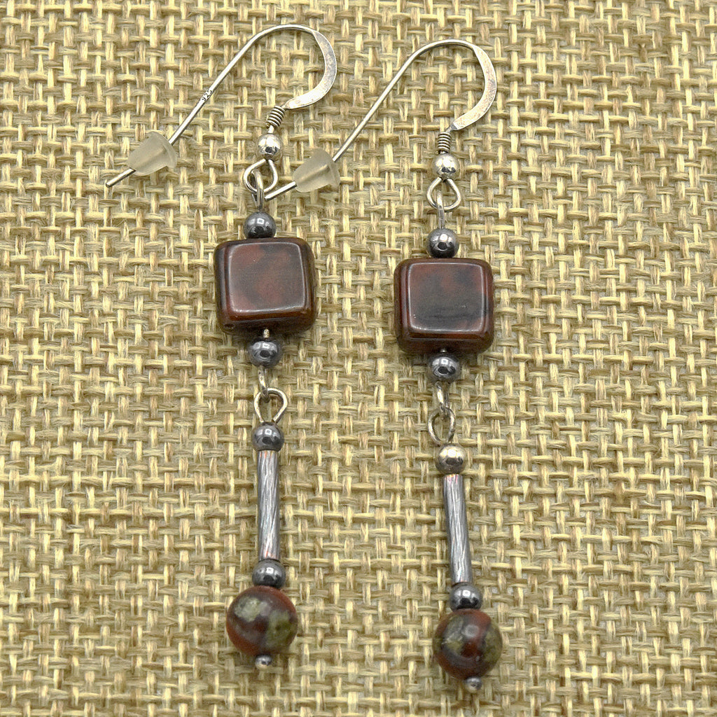 Handmade Dragonblood Jasper Drop Earrings – Sterling Silver – One of One (2.5" Length)
