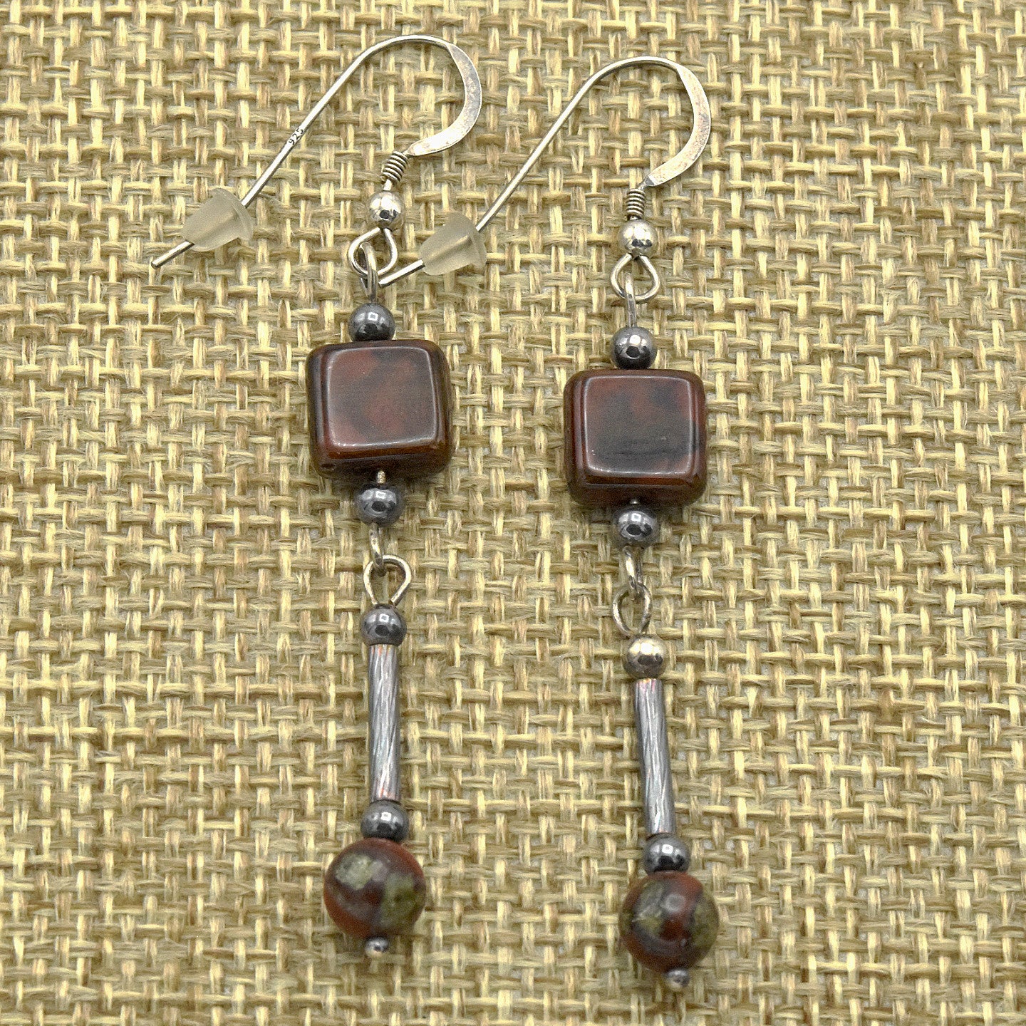 Handmade Dragonblood Jasper Drop Earrings – Sterling Silver – One of One (2.5" Length)