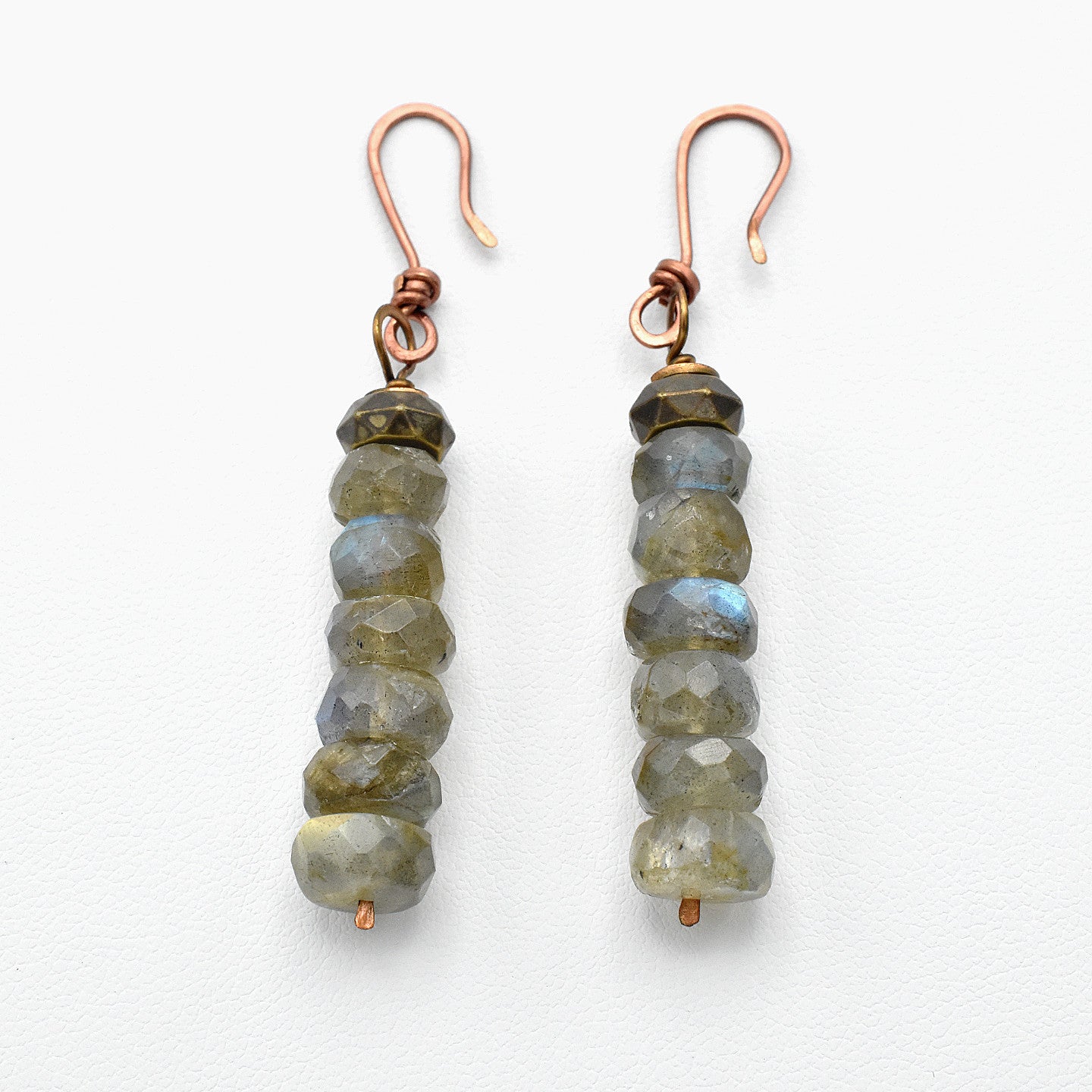 Handmade Labradorite Drop Earrings – Copper Earwires – One of One (2.5" Length)