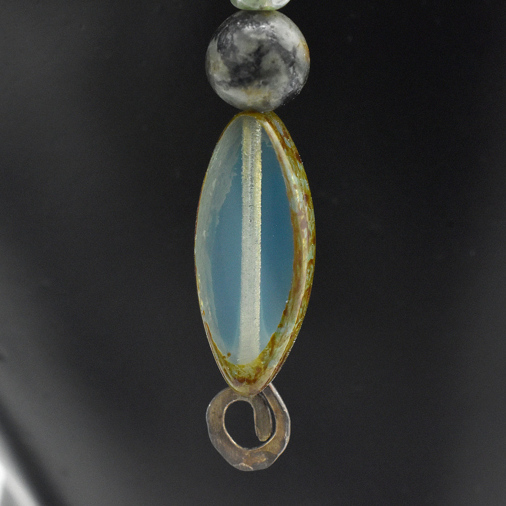 Handmade Turquoise & Glass Drop Earrings – Sterling Silver – One of One (2.5" Length)