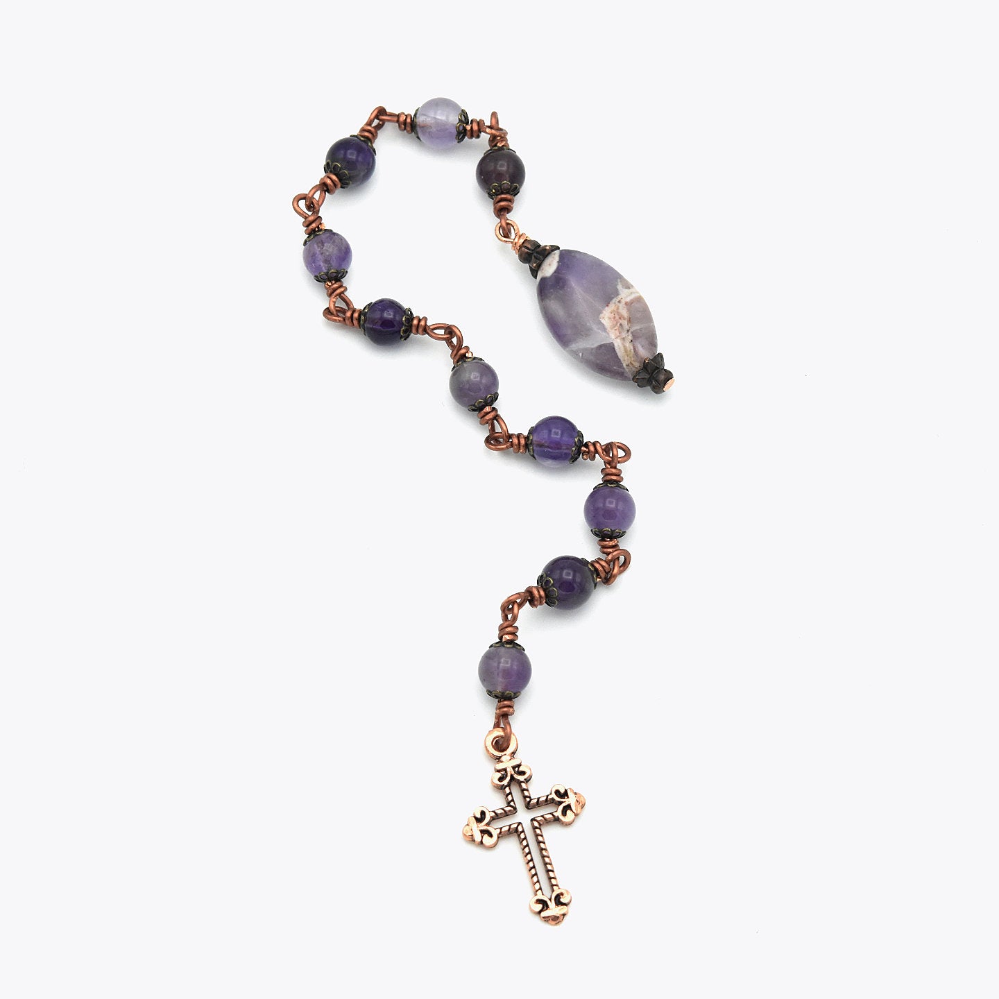 Handmade Amethyst & Copper One-Decade Pocket Chaplet Rosary – One of One