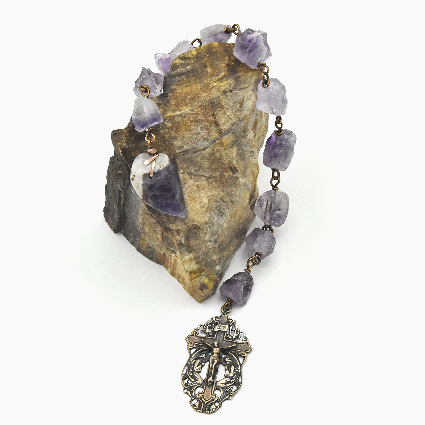 Handmade Raw Amethyst One-Decade Spiritual Chaplet – One of One (12.5" Length)