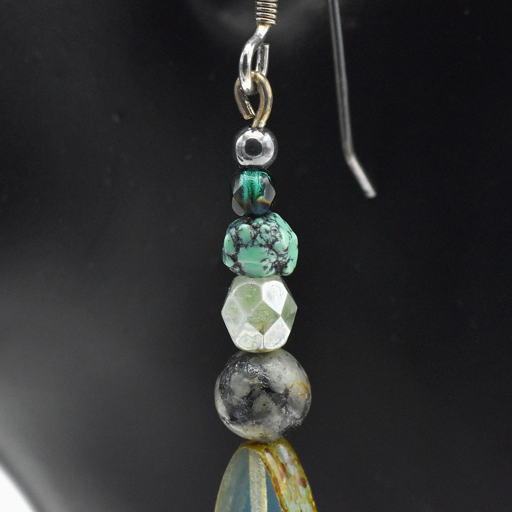 Handmade Turquoise & Glass Drop Earrings – Sterling Silver – One of One (2.5" Length)
