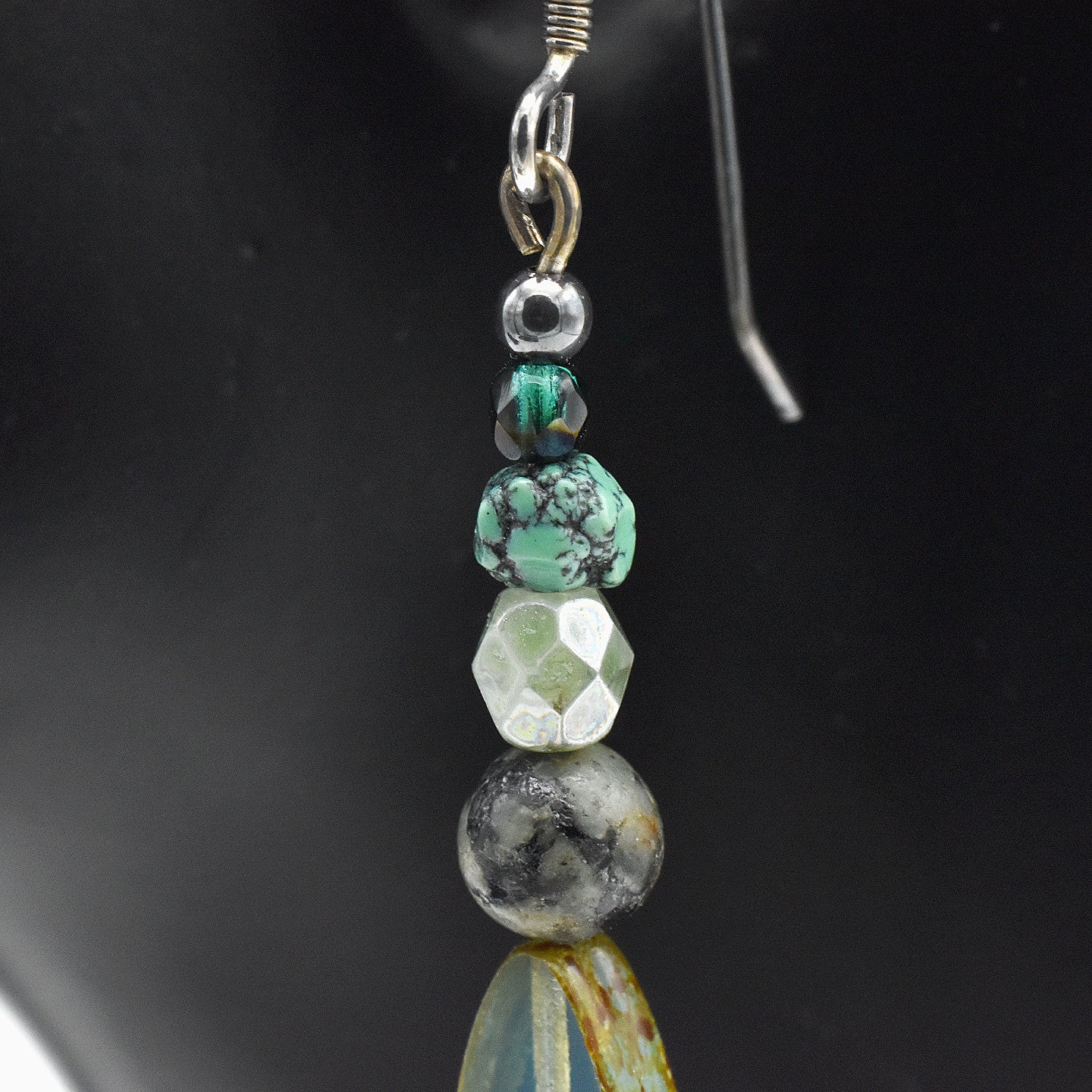Handmade Turquoise & Glass Drop Earrings – Sterling Silver – One of One (2.5" Length)