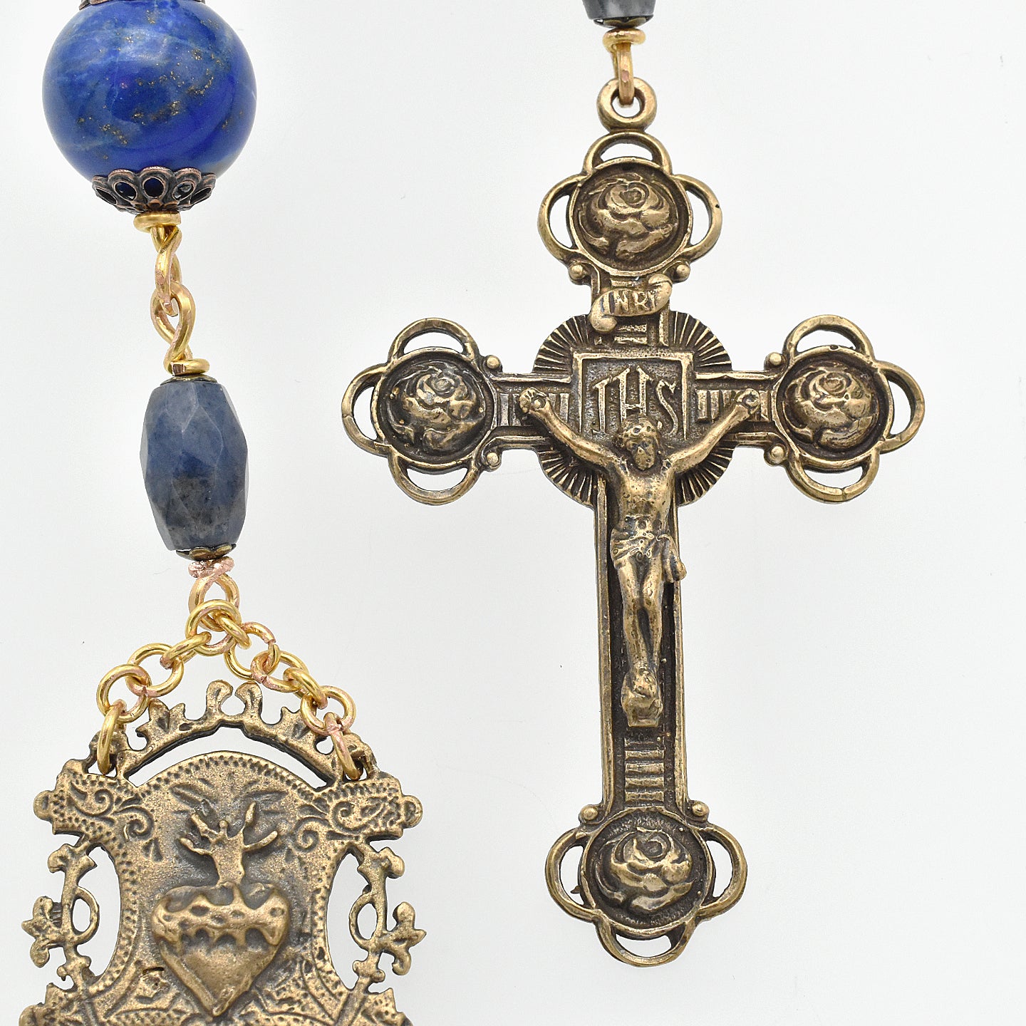 One-of-a-Kind Lapis Lazuli Hand Rosary – Gold Plated & Bronze Pocket Chaplet
