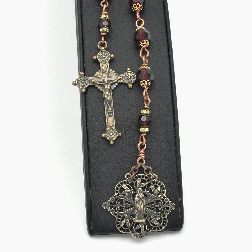 Handmade Preciosa Crystal & Copper One-Decade Pocket Chaplet – One of One (13″ Length)