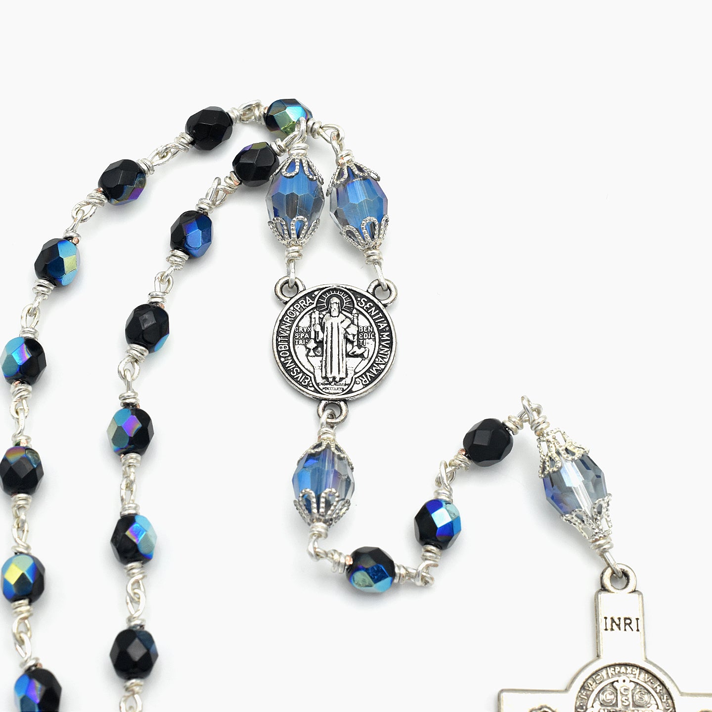 Handmade Silver-Plated Iridescent Five-Decade Rosary – One of One (22.5″ Length)