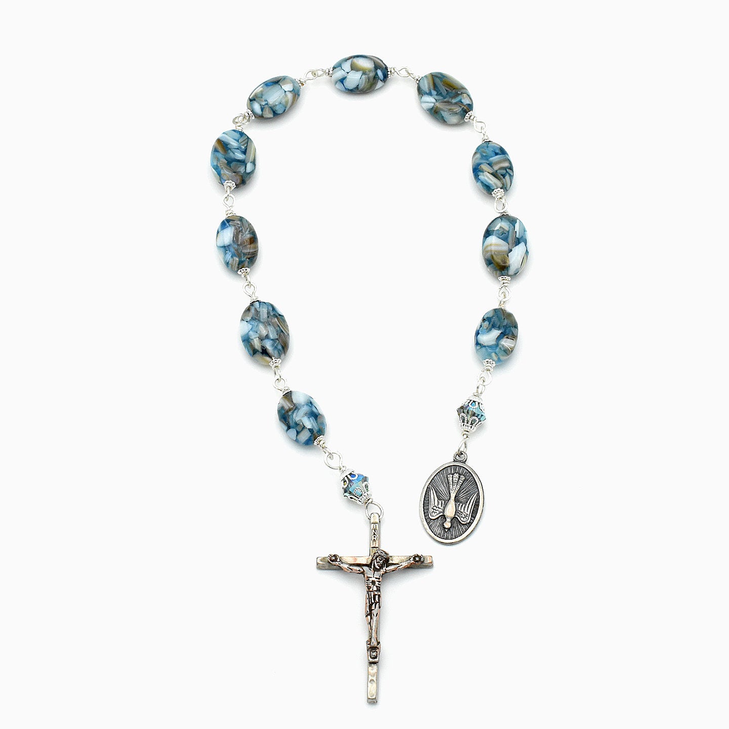 Handmade Mother of Pearl Pocket Rosary - Italian Holy Dove Spirit Chaplet