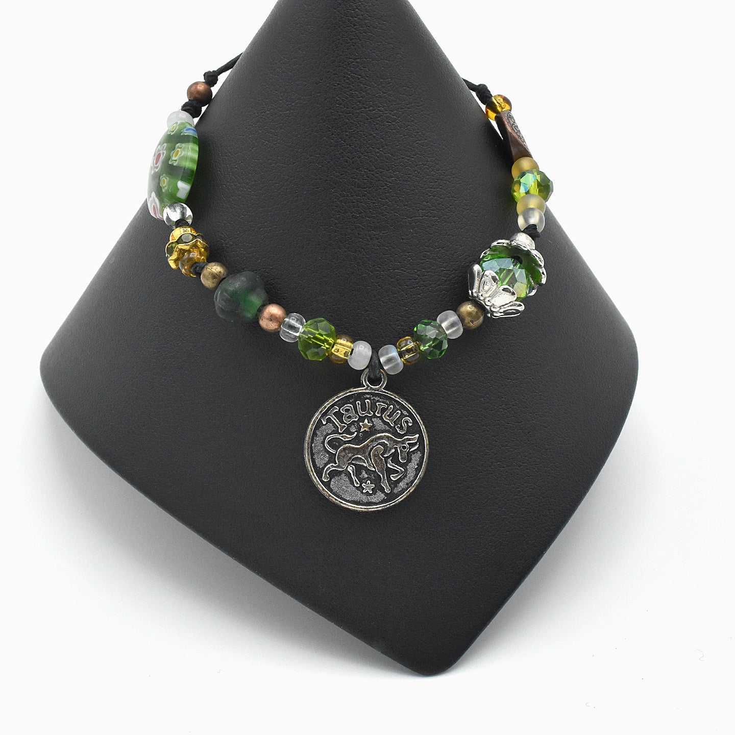 Handmade Taurus Zodiac Bracelet – Millefiori Glass – Adjustable – One of One