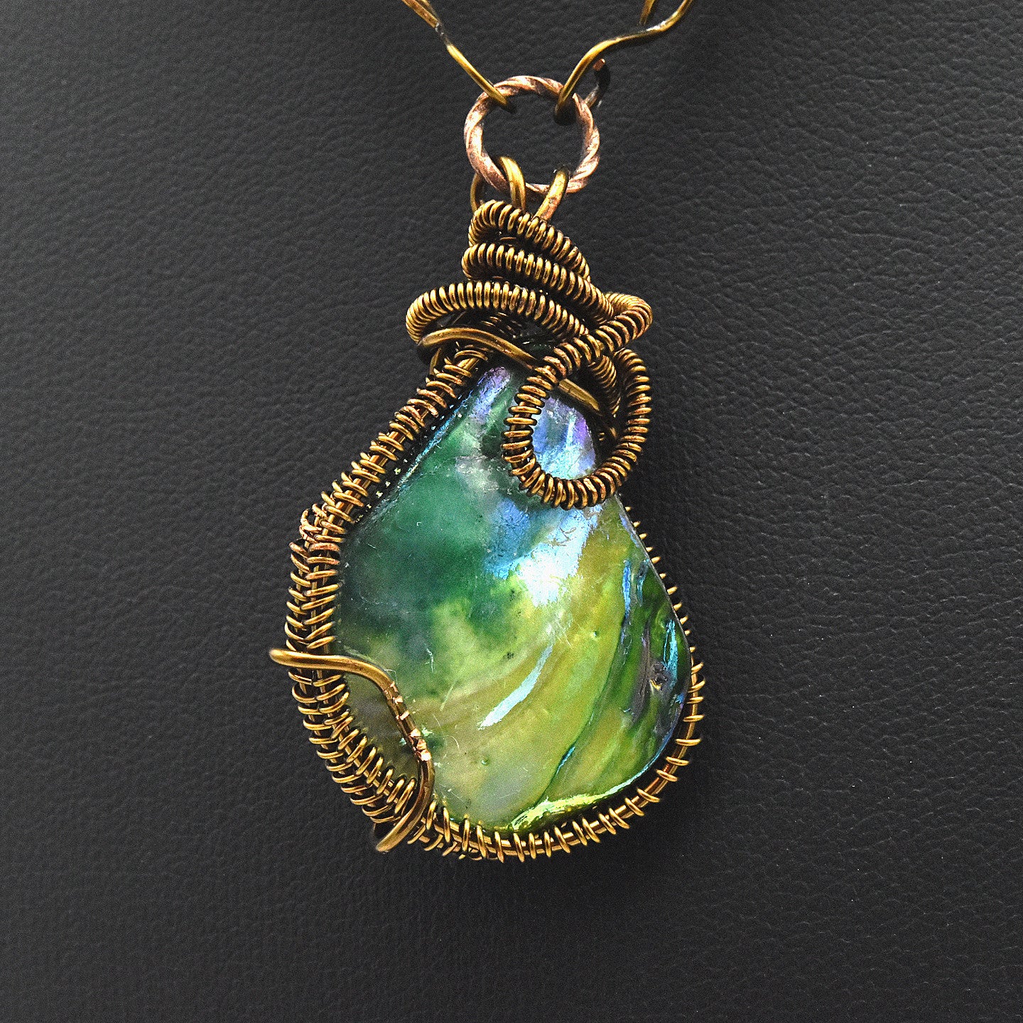 One-of-a-Kind Abalone Shell Wire Wrapped Choker – Handmade Bronze Statement Necklace