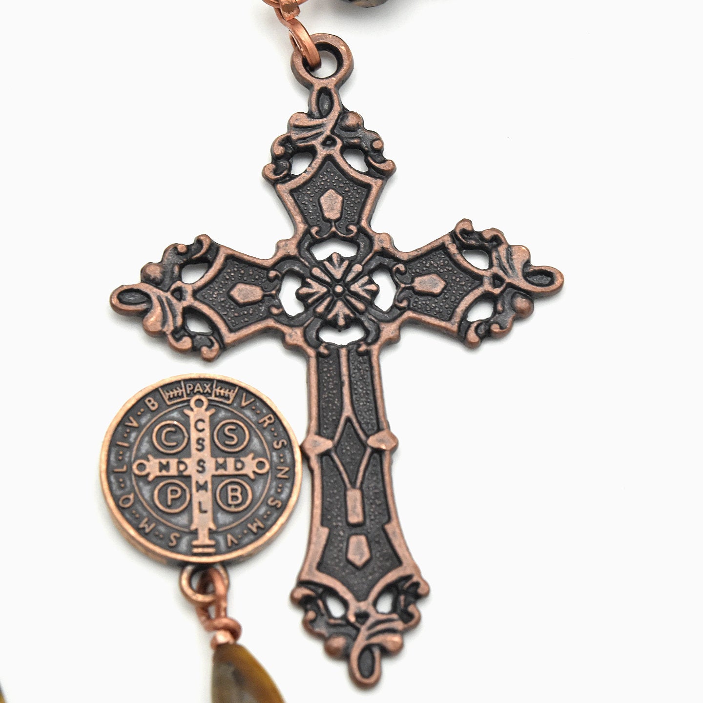Handmade One-of-a-Kind Italian Copper & Tiger’s Eye Chaplet – 13″ Pocket Rosary