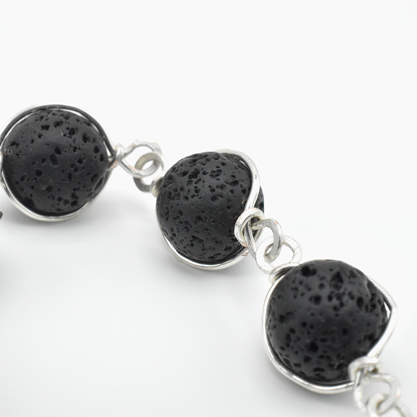 One-of-a-Kind Lava Stone Hand Rosary – Silver Plated Wire Wrapped Pocket Chaplet