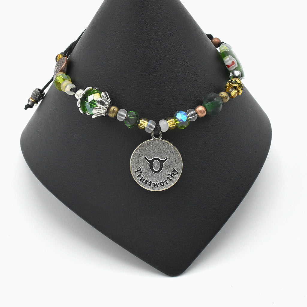 Handmade Taurus Astrology Bracelet – Millefiori Glass – Adjustable – One of One