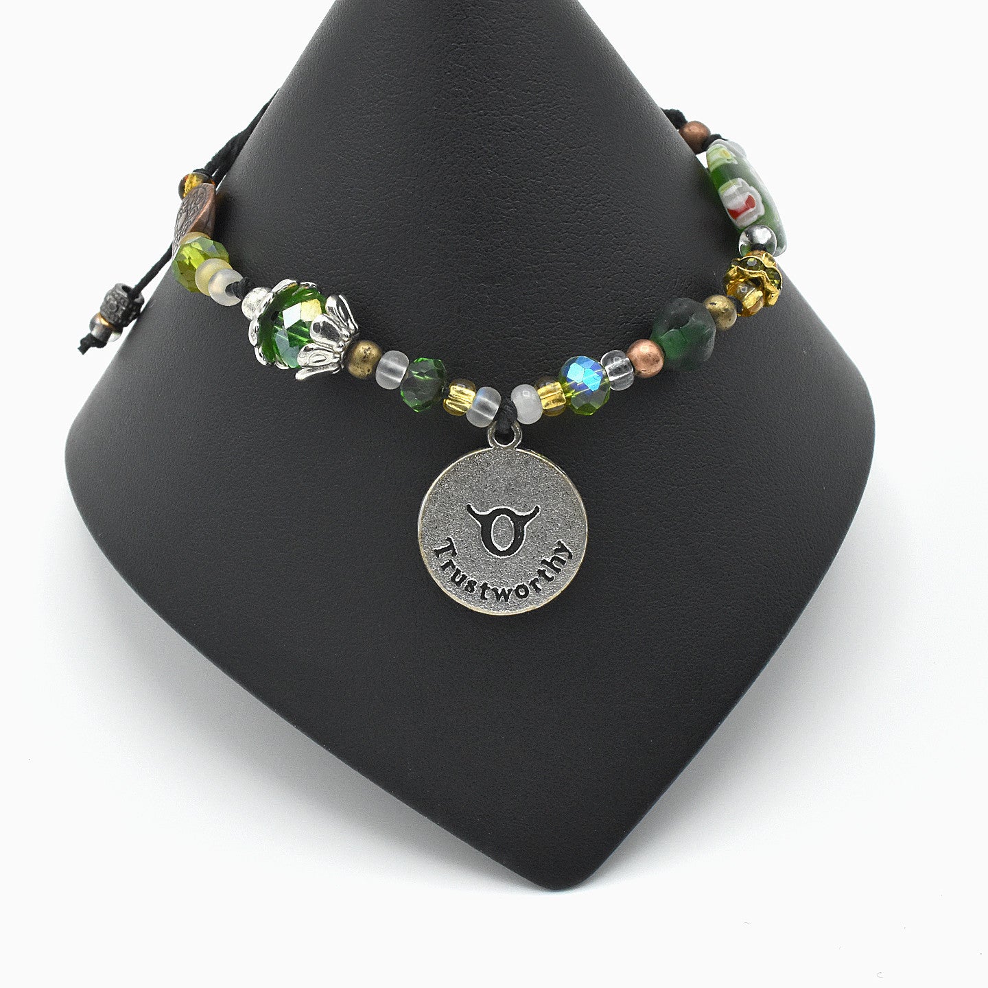 Handmade Taurus Zodiac Bracelet – Millefiori Glass – Adjustable – One of One