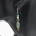 Handmade Turquoise & Glass Drop Earrings – Sterling Silver – One of One (2.5" Length)
