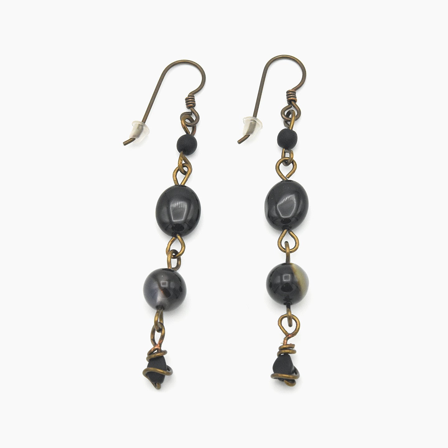 Handmade Black Agate Dangle Earrings – Copper Niobium Earwires – One of One (2.5" Length)