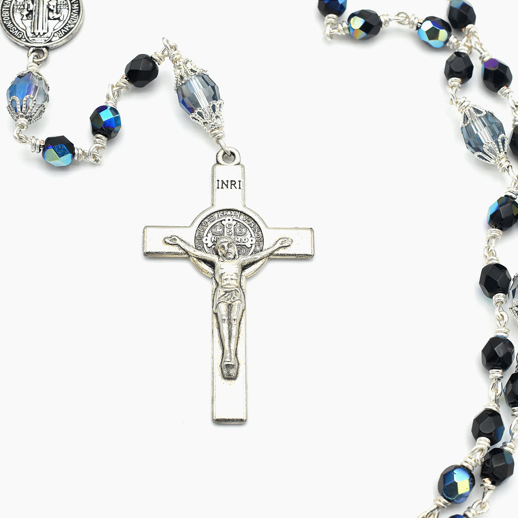 Handmade Silver-Plated Iridescent Five-Decade Rosary – One of One (22.5″ Length)