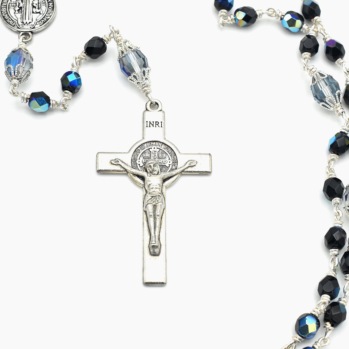 Handmade Silver-Plated Iridescent Five-Decade Rosary – One of One (22.5″ Length)