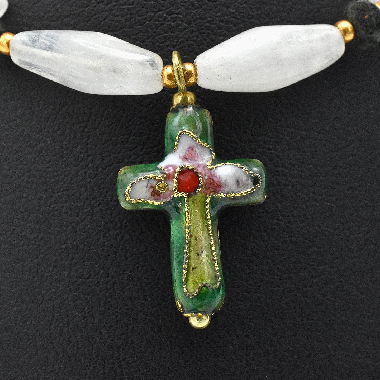 Handmade Gemstone Spiritual Bracelet – Cloisonné Cross – One of One (7.5-8" Length)
