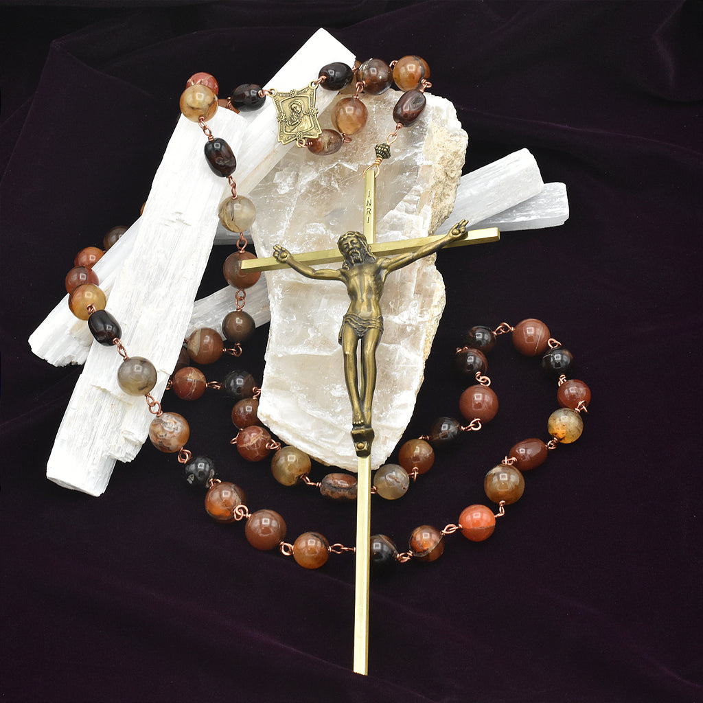 Handmade Natural Agate & Copper Five-Decade Wall Rosary – One of One (48" Length)