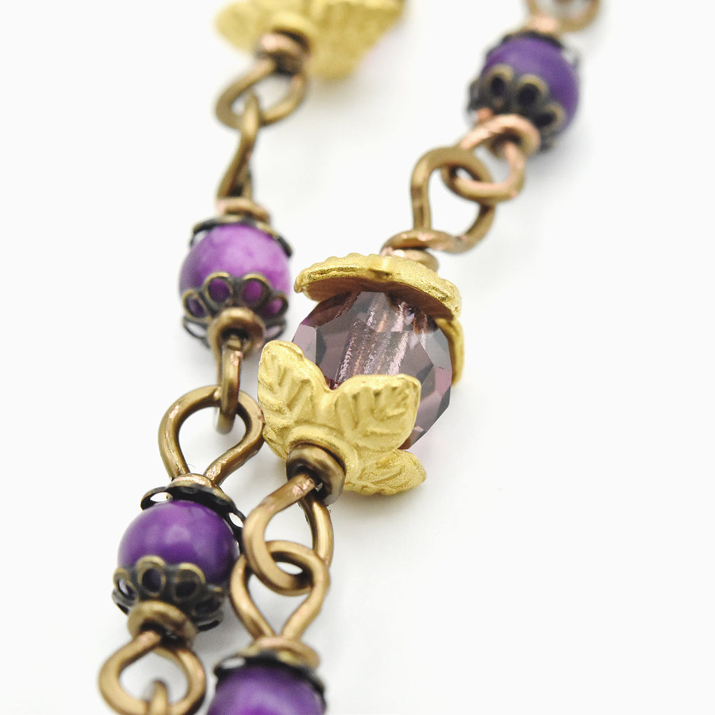 Handmade Copper & Purple Crazy Lace Agate Five-Decade Rosary – One of One (22″ Length)